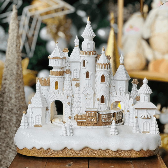 Cenário Castelo Natalino Gingerbread Branco 34x25cm