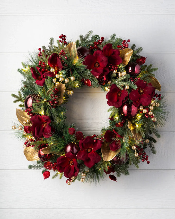 Guirlanda Glamour Vermelho e Dourado Com LED 70 cm